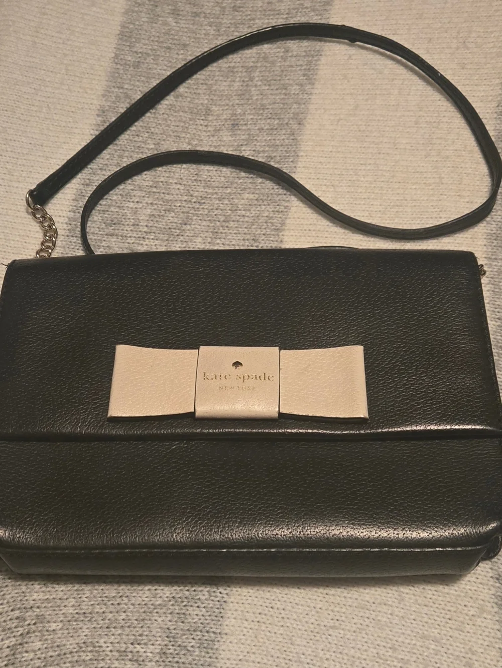 kate spade Black Leather CrossBody with Cream Bow